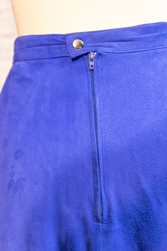 Vintage 1970s Bright Blue Midi Skirt Suede - image 6