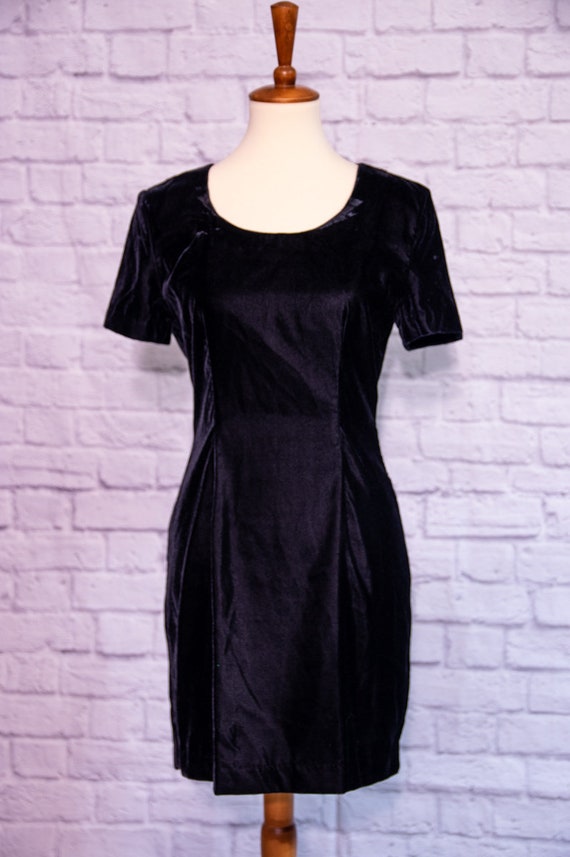 Vintage 1980s Black Velvet Wiggle Mid Dress - image 2