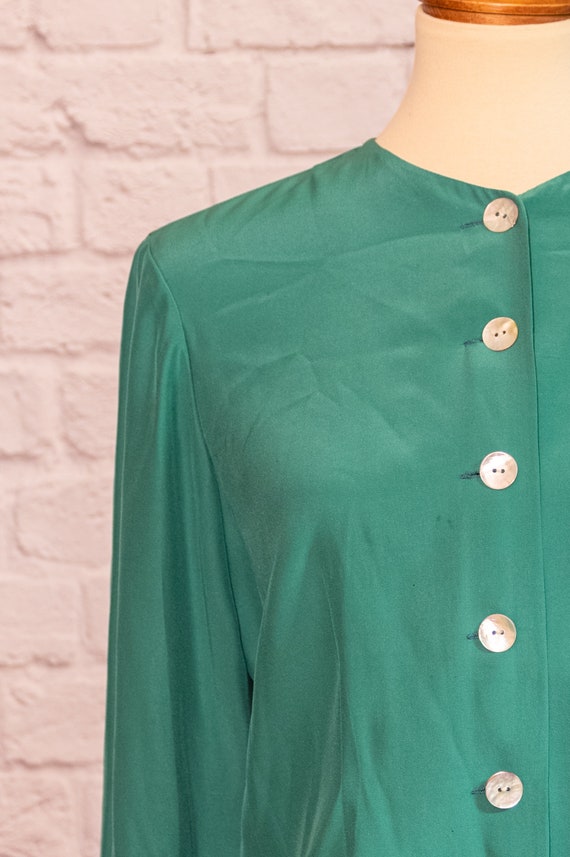 Vintage 1990s Teal Shell Button Down Blouse - image 5