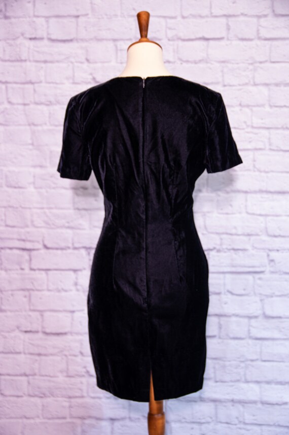 Vintage 1980s Black Velvet Wiggle Mid Dress - image 4