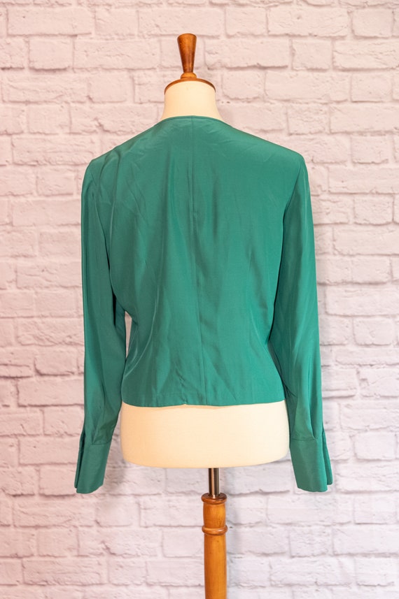 Vintage 1990s Teal Shell Button Down Blouse - image 4