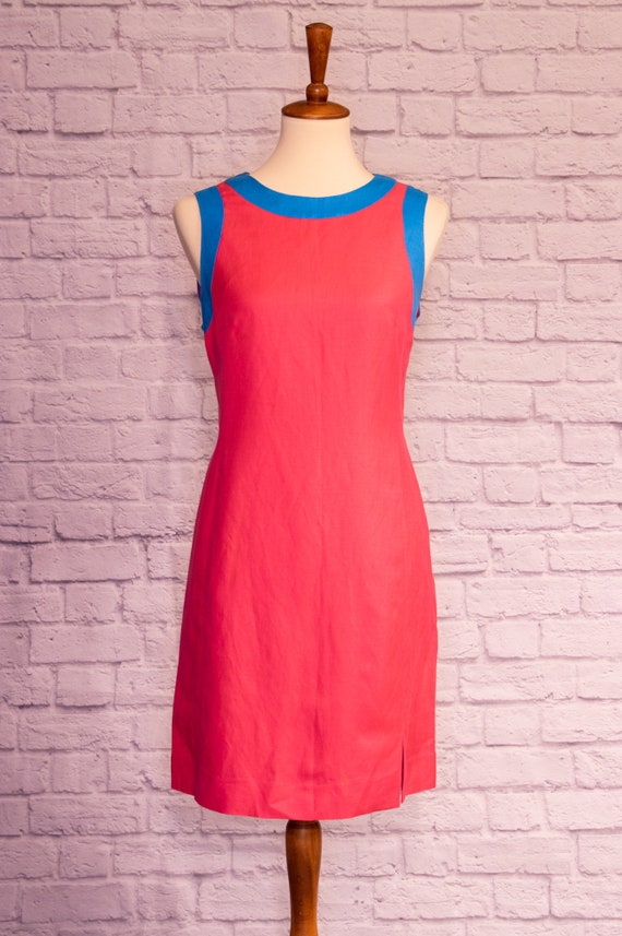 Vintage 80s does 60s Neon Pink and Blue Mod Dress - image 2