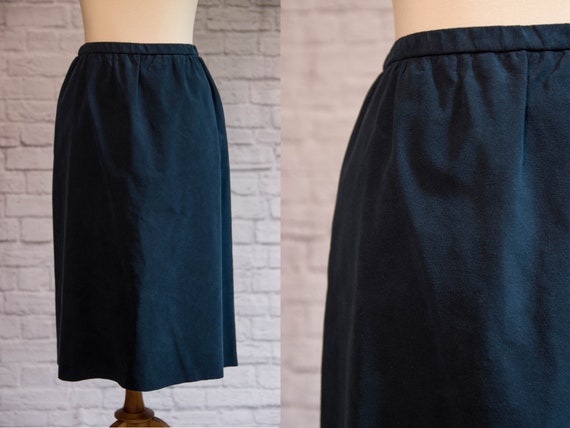 Vintage 1970s Navy Blue Suede A-Line Skirt - image 1