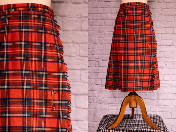 60s Vintage Red Green Plaid Pleated Skirt By Pendleton Turnabout Rever