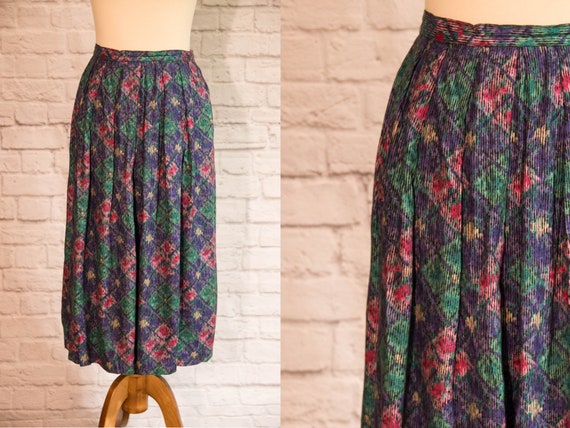 Vintage Multicolored 1980s Print Skirt Grunge Rai… - image 1