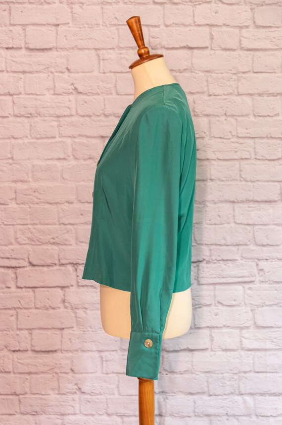 Vintage 1990s Teal Shell Button Down Blouse - image 3