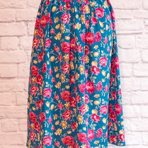 Vintage 1980s Teal Floral Knife Pleat Skirt image 4