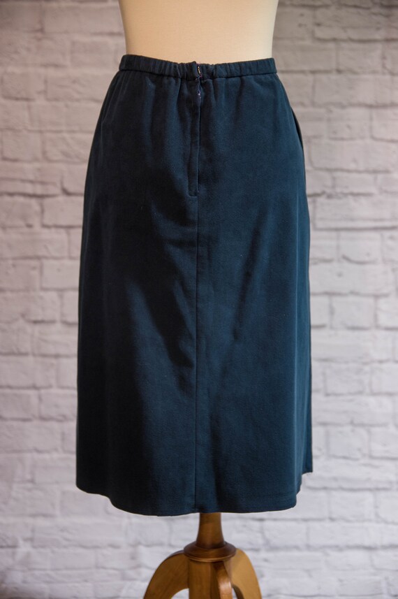 Vintage 1970s Navy Blue Suede A-Line Skirt - image 4