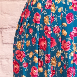 Vintage 1980s Teal Floral Knife Pleat Skirt image 5