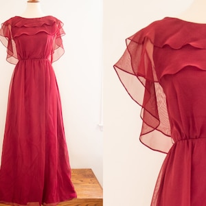 Vintage 1970s Dark Burgundy Magenta Formal Maxi Dress