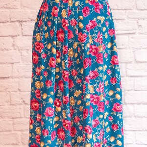 Vintage 1980s Teal Floral Knife Pleat Skirt image 2