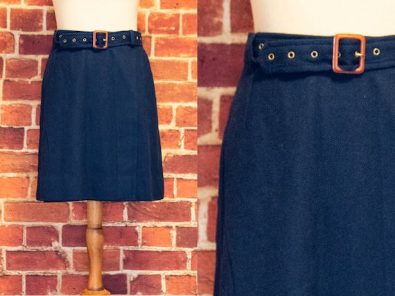 Vintage 1960s Navy Blue Belted Mini Wrap Skirt - image 1