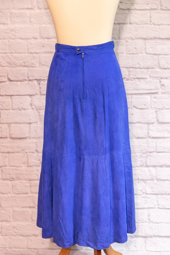 Vintage 1970s Bright Blue Midi Skirt Suede - image 4