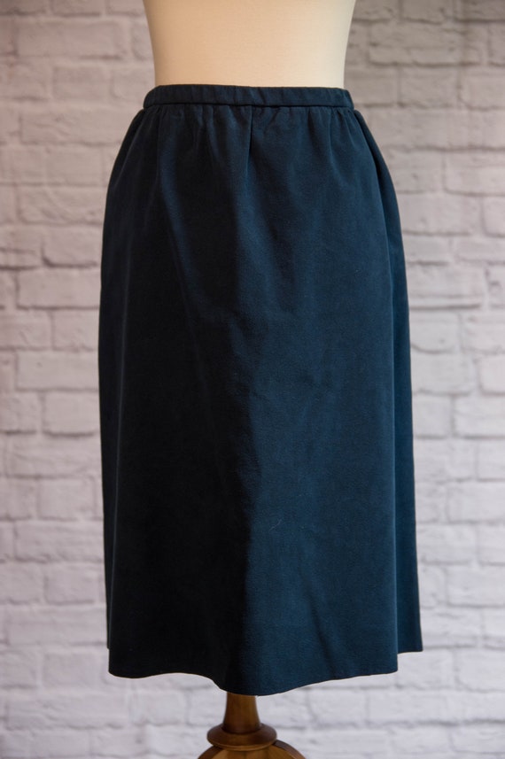 Vintage 1970s Navy Blue Suede A-Line Skirt - image 2