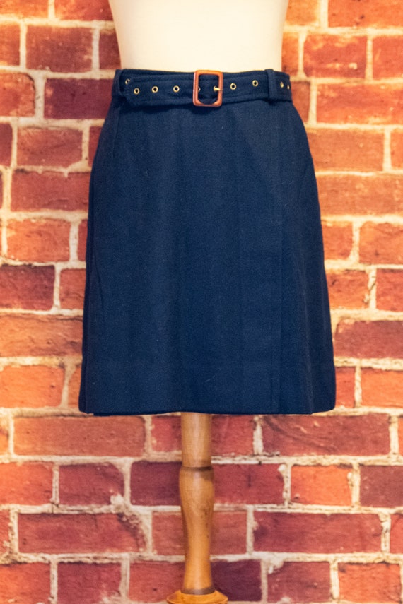 Vintage 1960s Navy Blue Belted Mini Wrap Skirt - image 2