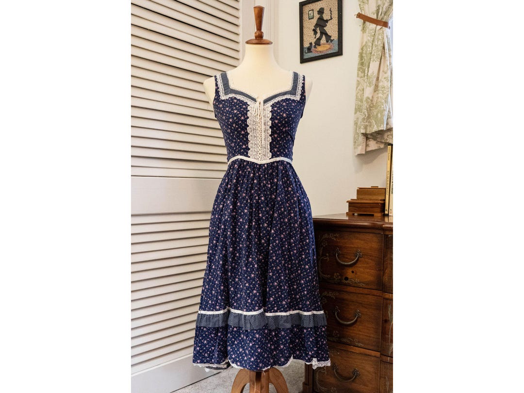 Vintage 1970s Gunne Sax Jessica Mcclintock Prairie Dress Blue Ditsy ...