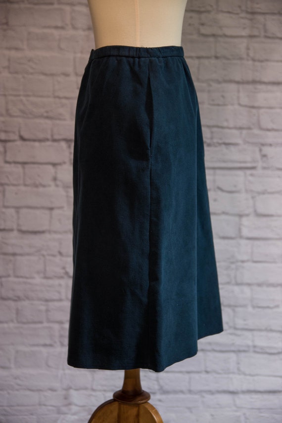 Vintage 1970s Navy Blue Suede A-Line Skirt - image 3