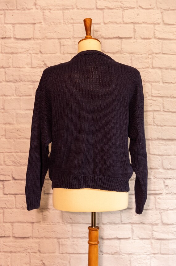 Vintage 1980s Navy Blue Knit Sweater with Floral … - image 4