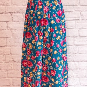 Vintage 1980s Teal Floral Knife Pleat Skirt image 3