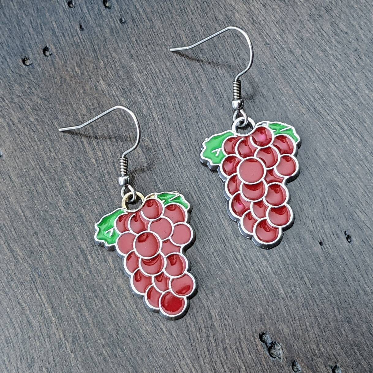 Red grape earrings fruit earrings wine lover vine jewel Etsy
