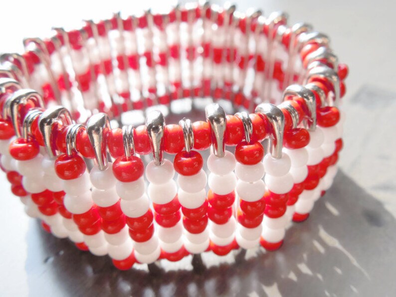 Safety Pins Bracelet Elastic Bracelet White and Red | Etsy