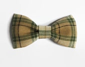 Puppy or Kitten Bow Tie - Collar Accessories - Plaid Dog Bow Tie - Dapper Cat, Hipster Pet - Beige, Brown, Tan, Olive Green