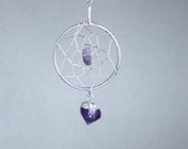 Silver and Amethyst Dreamcatcher Necklace - Boho Chic - Natural Stone Jewelry - Raw Crystal, Hippie Style - Mother's Day Gift