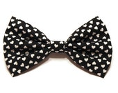 Women's Rockabilly Hair Bow - Kawaii Accessories - Big, Fabric, 5 Inch - Black and White, Heart Print