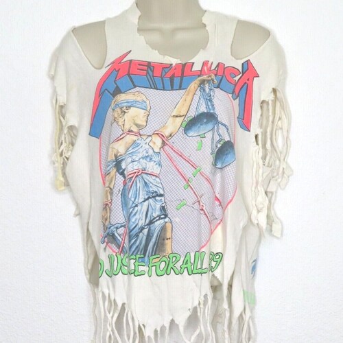 Metallica And Justice For All Concert 89 sold Fringe Distressed Destroyed Tee Shirt