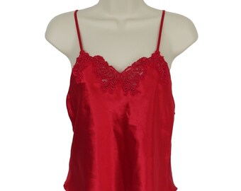 Victorias Secret Small Gold Label Red Lace Beaded Satin Spaghetti Strap Tank VTG