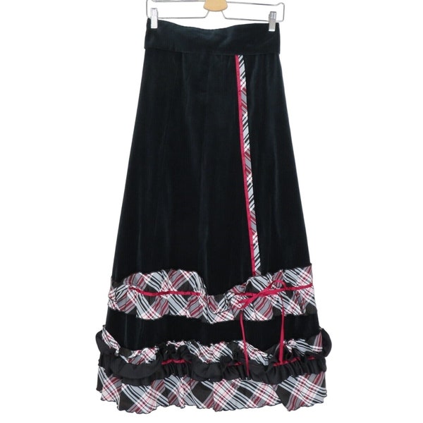 Chessa Davis Womens 4P Petite 4 Black Velvet Red Plaid Tartan Holiday Skirt Xmas