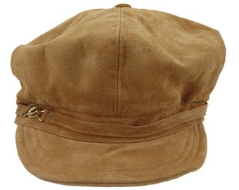 Nine West Womens Tan Brown Suede Leather Newsboy Hat Cap Buckle Accent Y2K VTG