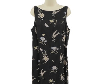 Ann Taylor Womens 12 All Silk Floral Flower Butterfly Rhinestone Sheath Dress