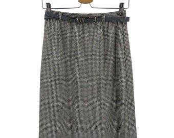 VTG American Collection Womens Small Gray Houndstooth Skirt Faux Leather Belt
