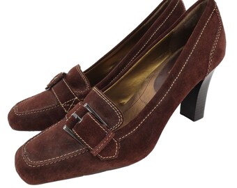 Nine West Nine & Co Womens 10 M Desiray Brown Leather Buckle Heeled Pumped Shoes