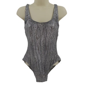 Vintage Gottex Women 12 Metallic Silver Snakeskin Snake Print One Piece Swimsuit