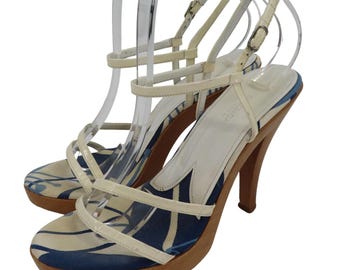 Dolce & Gabbana 38 EU 8 US Patent Strappy Wood Platform Heel Sandals Italy