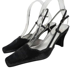 VTG Metaphor Women 9 M DAWN Black Silver Metallic Strappy Square Toe Heels Shoes
