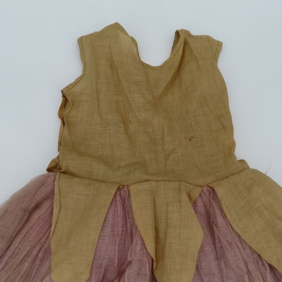 Antique Girl Beige Purple Faux Floral Gauze Skirt… - image 8