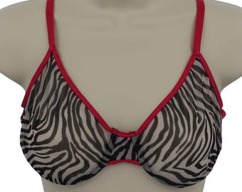 Secret Treasures 34C Bra Red Zebra Print Sheer Mesh Underwire Unlined Women Y2K