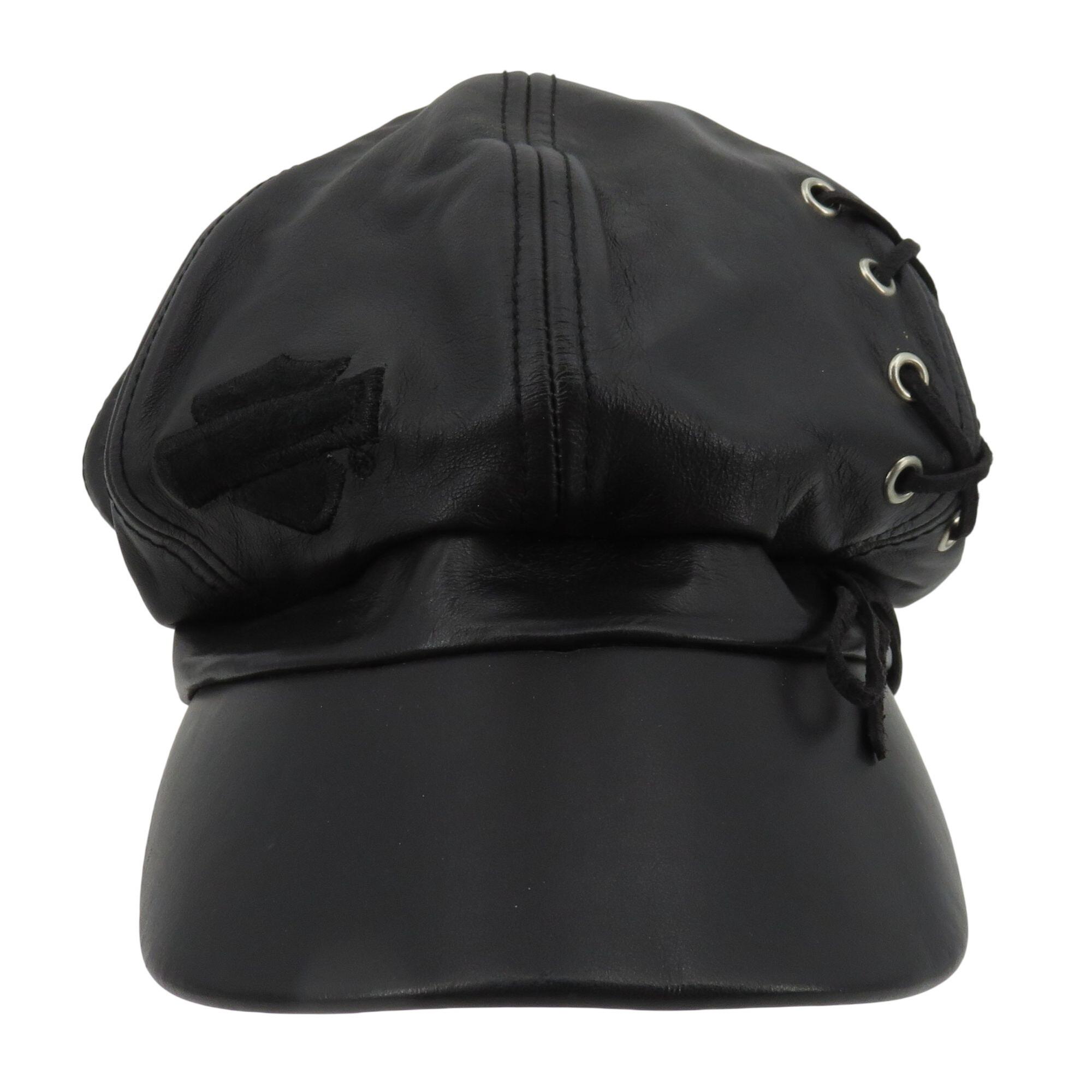Harley Davidson Adult Large Black Leather Embroidered Lace Up Cabbie Newsboy Hat Harley Davidson Adult Large Black Leather Embroidered Lace  main image 4