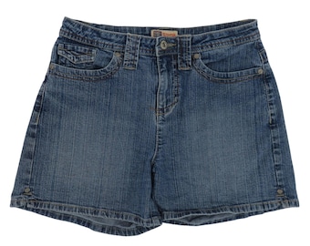 VTG Faded Glory Women 4 Blue Stretch Denim Jean Shorts Tan Stitching Y2K 2006