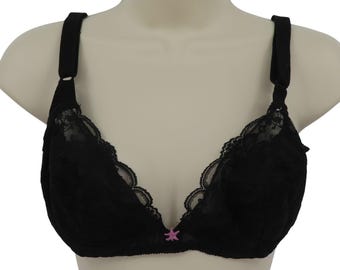 VTG Fredericks of Hollywood 36B bh-stijl 5452 zwarte kant roze ster-beugel