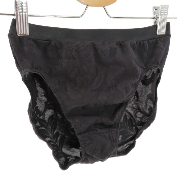 Vintage Olga Womens Large 40184 Black Stretch Scroll Brief Panty