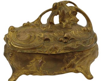 VTG Jennings Brothers Art Nouveau Metal Trinket Jewelry Casket Box JB 334 Holly