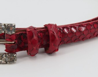 Claudio Orciani Women 80cm Red Genuine Snake Skin Rhinestone  display picture 3