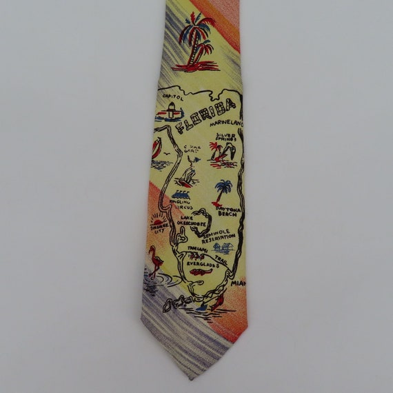 Vintage Palm Island of Miami Hand Painted Map Striped Mens Vintage Palm Island of Miami Hand Painted Map Striped Mens