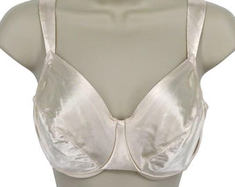 Biustonosz VTG Victoria's Secret 34D Ivory Cream z fiszbinami, bez podszewki, gładki, satyna, lata 80.