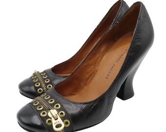 Marc Marc Jacobs Womens 6.5 US 37 EU Gold Grommet Zipper Y2K Heels Pumps Shoes