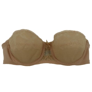 Maidenform 32C 4155 Pretty Shapely Strapless Beige Underwire Floral Lace Bra VTG